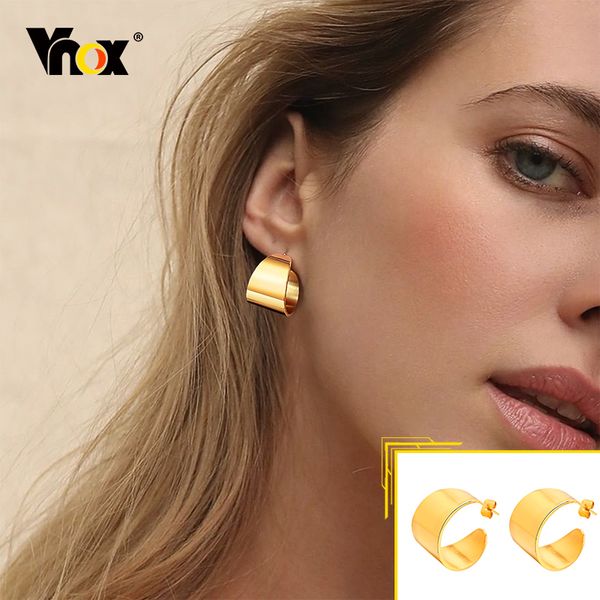 

vnox chic c-shaped hoop earrings for women jewelry, gold tone stainless steel geometric earcuffs, her gift ear clip accessory, Golden;silver