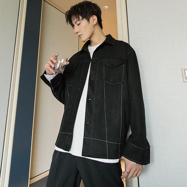 

men's jackets ewq / wear suede causal coat 2021 vintage fashion handsome loose black lapel jacket for male autumn 9y3178, Black;brown