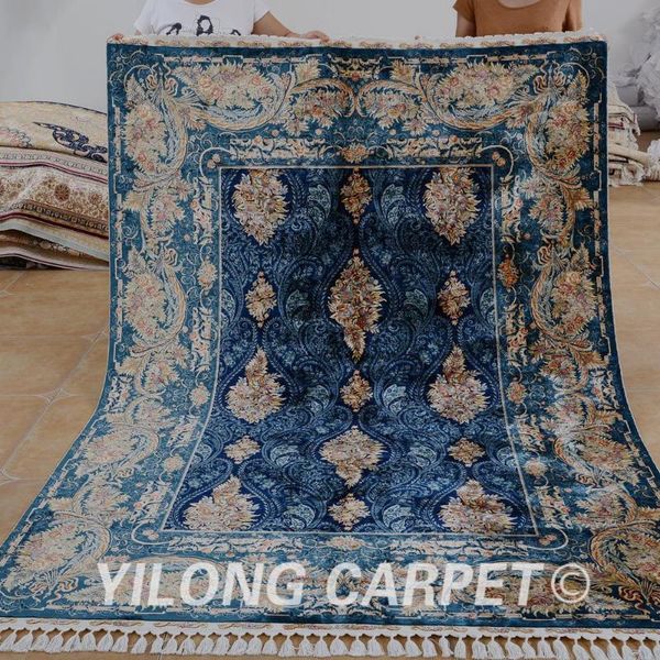 

carpets yilong 5.6'x8' antique hand made persian tabriz carpet dark blue knotted turkish rug (1568)