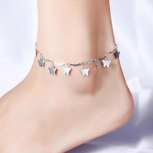 

anklets simple style thin stars cross butterfly bells beads pendants geometric charm female ankle accessories for women, Red;blue