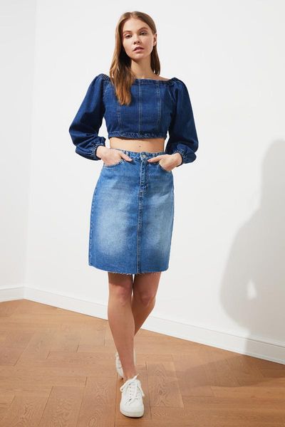 

skirts trendyol skirt tip discrete denim twoss21et0335, Black