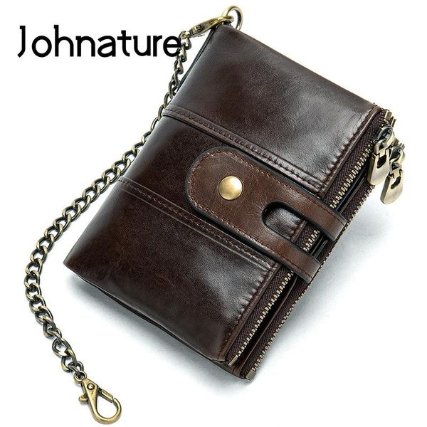 

wallets johnature vintage genuine leather mens short and purses 2021 fashion cowhide zipper&hasp 2 fold wallet card holder, Red;black