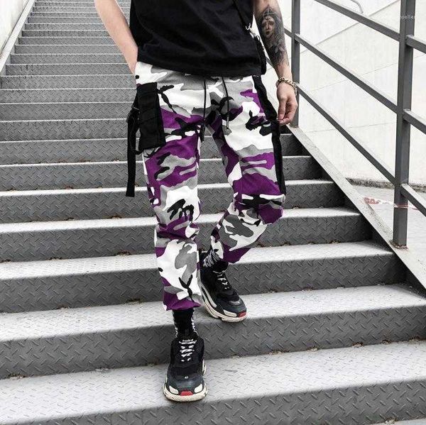 

men's pants hip pop clothing fashion striped cargo male camouflage fitness men ins drawstring tro uzmb, Black