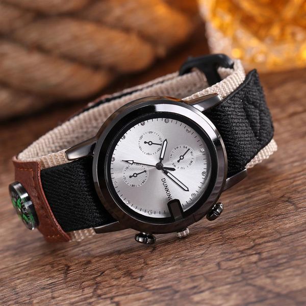 

wristwatches men's sport watch nylon band stainless steel analog quartz wristwatch male luxury compass watches relogio masculino, Slivery;brown