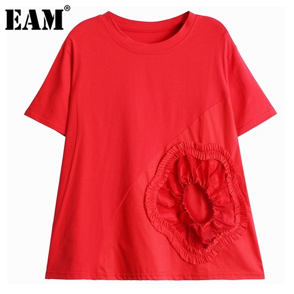 

[eam] women red black big size patch designs casual t-shirt round neck short sleeve fashion spring summer 1dd6790 210512, White