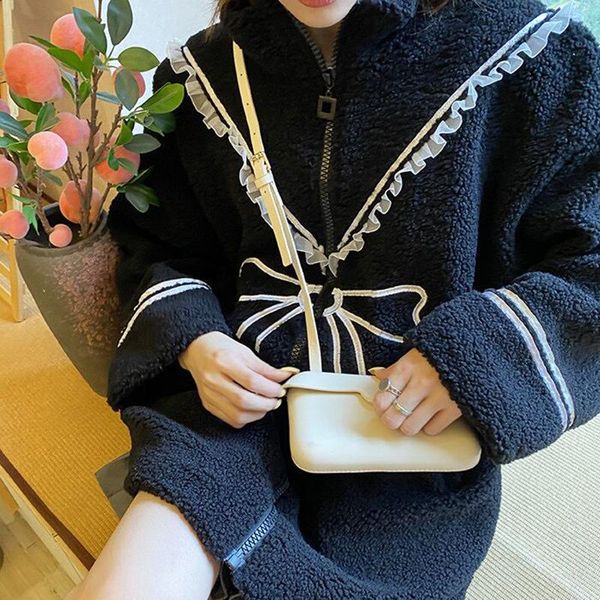 

women's hoodies & sweatshirts plush padded blouse y2k lamb-like sweatshirt ulzzang oversized plus velvet hoodie kpop vintage clothes, Black