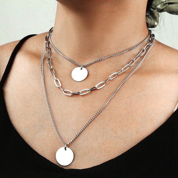 

pendant necklaces the fashionable women wafer charm necklace double clavicle chain jewelry, Silver