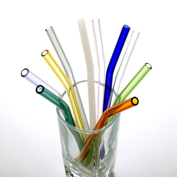 Canudos reutilizáveis de vidro de borosilicato ecológico 18 cm/20 cm/25 cm canudo de coquetel de leite transparente colorido curvo