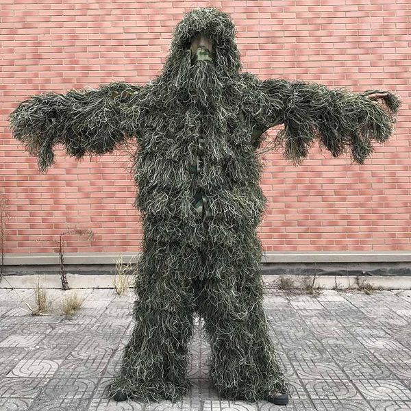 

men's tracksuits 5pcs/set camouflage ghillie suit yowie sniper tactical clothes camo for hunting paintball men, Gray
