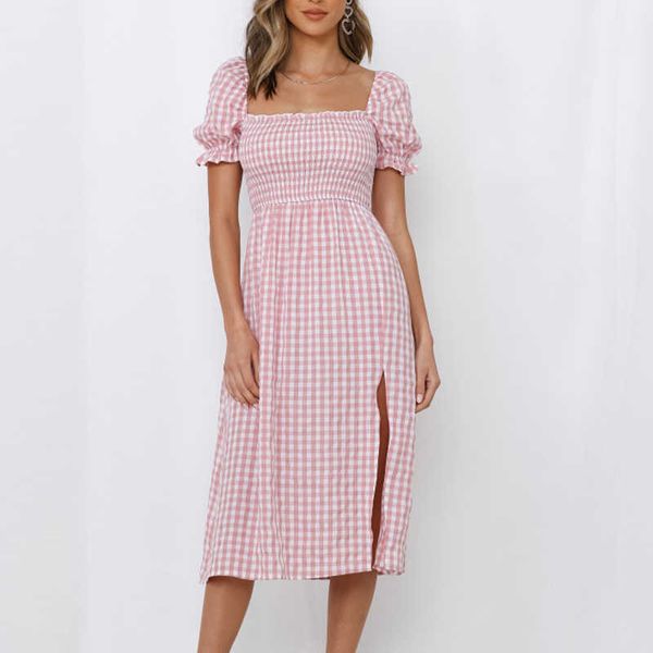 

women dress summer fashion plaid cotton elegant ladies youth dres casual chic street party sweet 210601, Black;gray