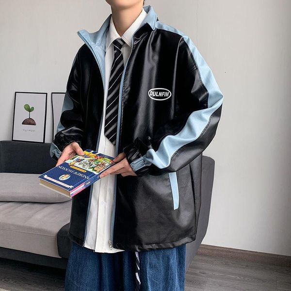 

men's jackets inxyz leather jacket men pu letter printing solid color casual oversize women spring autumn all-match, Black;brown