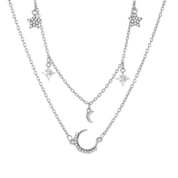 

gothic double layered clavicle chain necklace metal star moon pendant for women punk choker jewelry accessories necklaces, Silver
