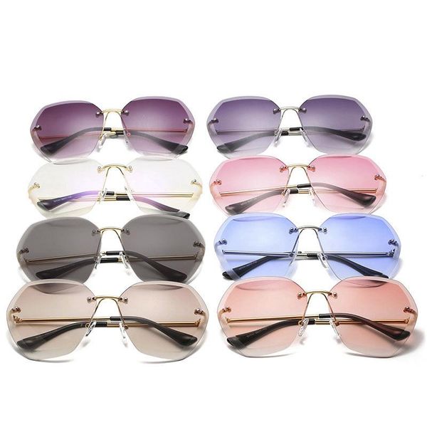 

fashion classic rimless oversized ocean sunglasses for women metal square frame big lady sun glasses shades, White;black