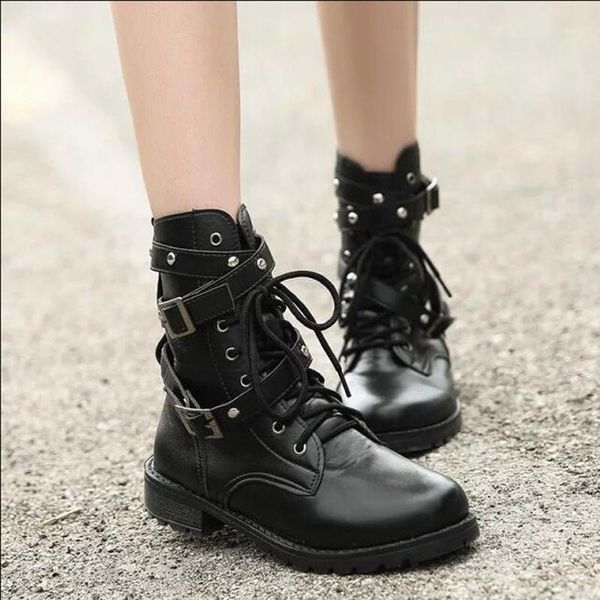 

boots ankle women shoes woman fashion flat pu rivet short 2021 autumn comfortable d4611, Black