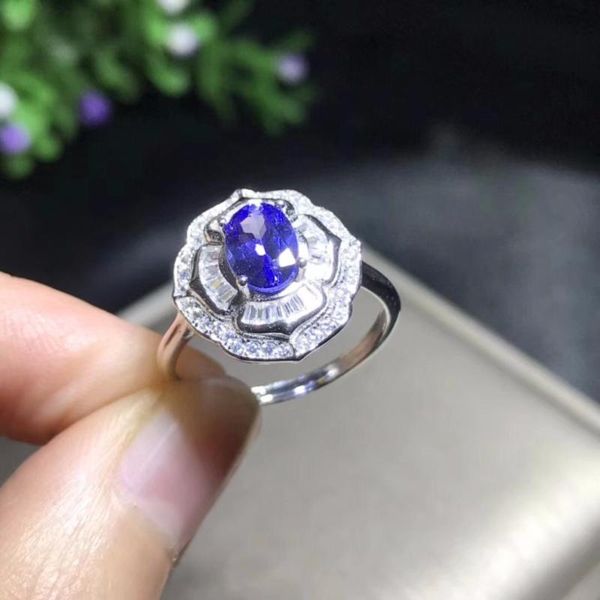

natural tanzanite ring, luxurious style, blue gemstone, stone in the mine, 925 silver, cluster rings, Golden;silver