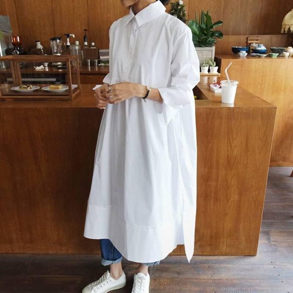 

casual dresses celmia 2021 fashion autumn women shirt dress loose lapel irregular hem mid-calf plus size vestidos robe femme 5xl, Black;gray