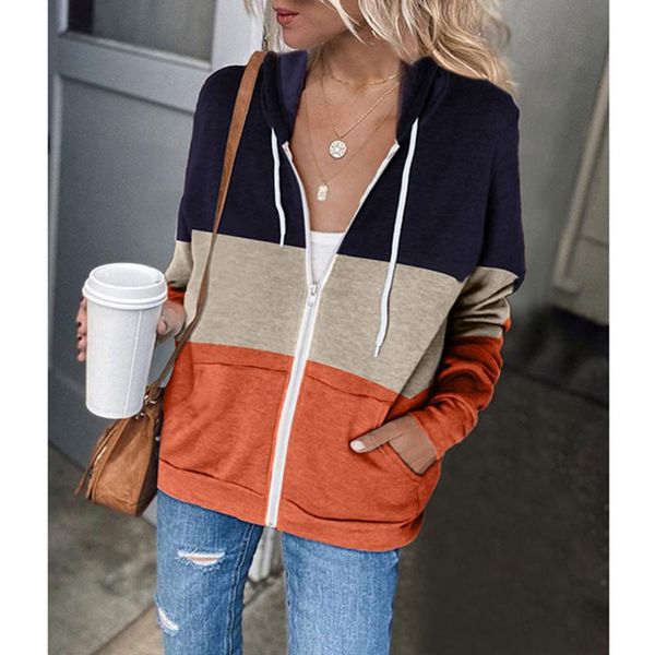 

women's jackets autumn women sweatshirts outwear casual striped patchwork hoodies fashion winter oversized pocket hooded sweatshirt coa, Black;brown