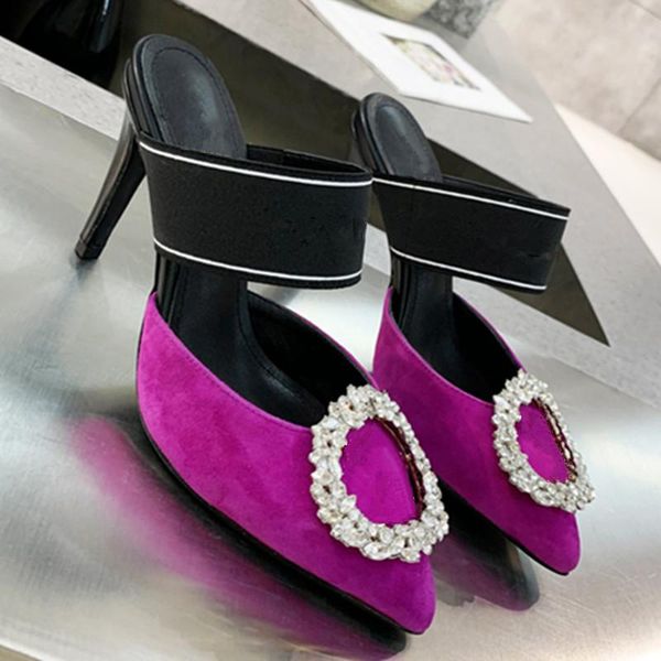 

diamond ring slippers women casual shoes female pointed toe solid outdoor fashion slim heel summer 2021, Black