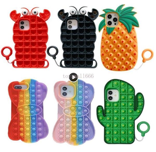 

toys push bubble phone cases for iphone 12 11 pro max x xs xr 7 plus 8 relive stress relief fidget toy soft silicone gel cover