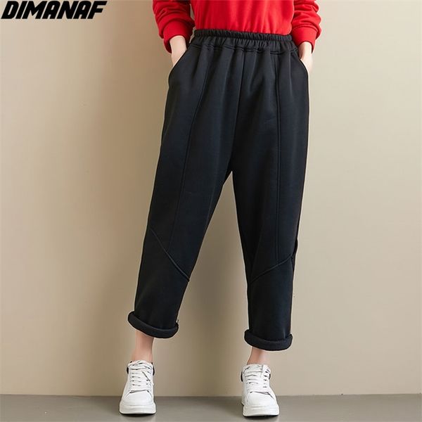 

women pants plus size corduroy slacks winter thick fleece solid cotton female elastic waist loose casual 210531, Black;white