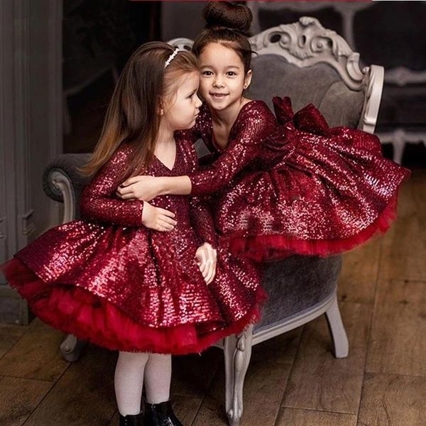 

girl's dresses vintage burgundy puffy toddler flower girl long princess communion birthday pageant robe de demoiselle 1-12 years, Red;yellow