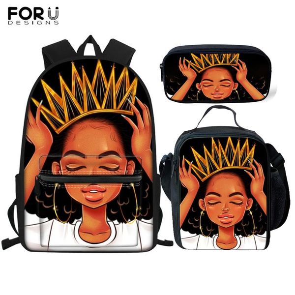 Designer de impressão saco escolar conjunto para meninas adolescentes crianças menina menino preto américa africano marca design mochila bookbags sacos