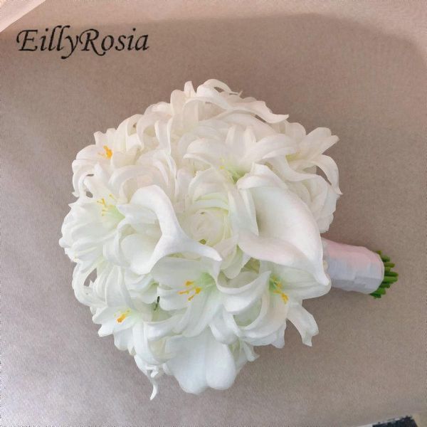 

wedding flowers white bridal bouquet round ball shape mini lily natural touch artificial holding roses floral decoration