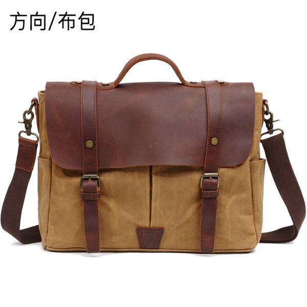 

wax oil canvas men's portable msenger briefcase computer bag single shoulder