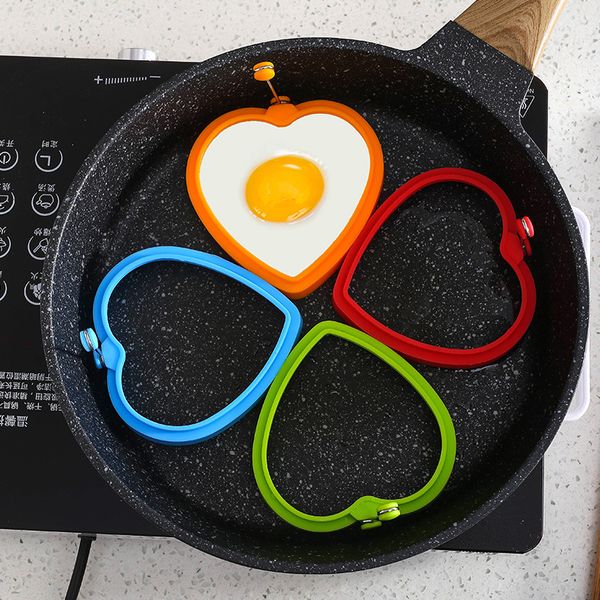 Cuore rotondo Fry Egg Ring Pancake Poach Mold Stampo per uova in silicone Stampi per utensili da cucina rotondi Anelli Pancake Accessori per la cottura DH8576