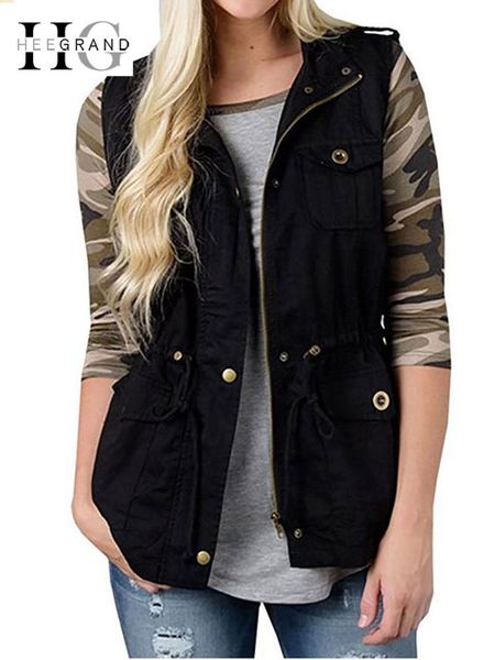 

women's vests hee grand 2021 autumn vest women spring casual sleeveless cargo jacket multi-pockets outwear quick dry coat 2xl wwv362, Black;white