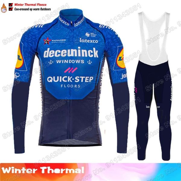 

winter quick step team 2021 cycling jersey set fleece mens clothing long sleeve mtb bike road pants bib maillot culotte racing sets, Black;blue