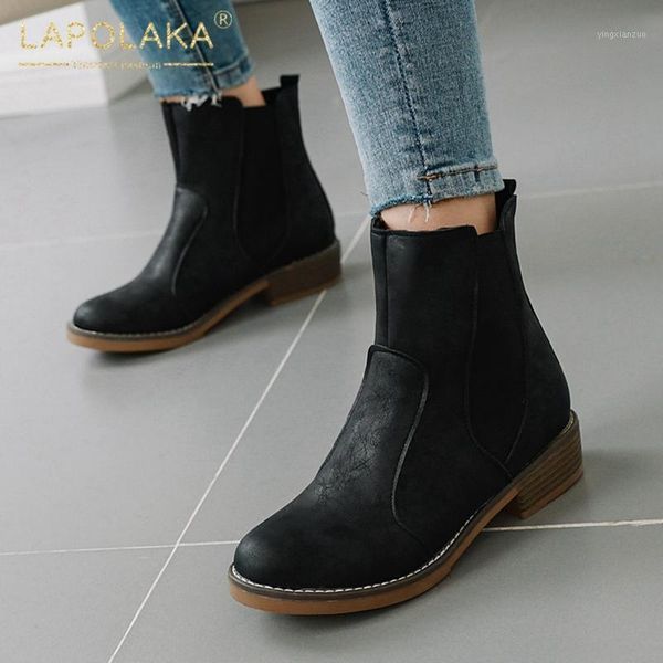

boots lapolaka 2021 arrivals big size 43 thick heels comfortable shoes woman female platform elastic band ankle1, Black