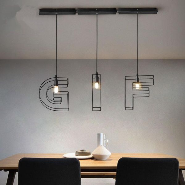 

pendant lamps nordic letter line black vintage lights dining room led bedroom living kitchen hanging balcony deco lighting