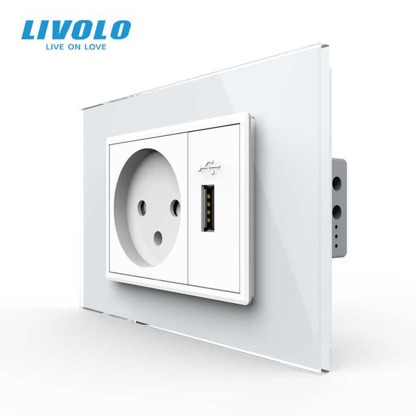 

livolo israel 16a wall power socket with 2.1 a usb charger , crystal glass panel