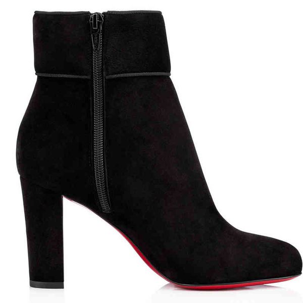 

classic ankle 20s boot red bottom woman short s moulamax black velvet suede 85mm square heels lady winter fashion s