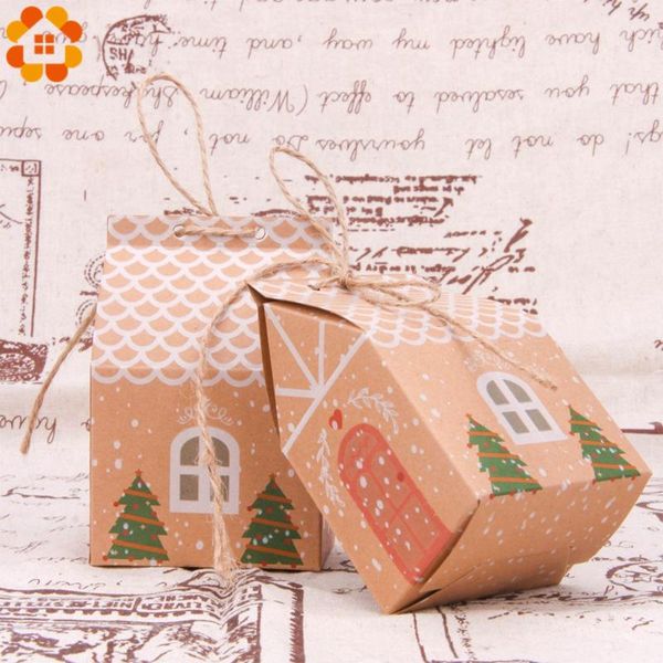 

gift wrap christmas candy box house shape kraft paper bags for cookie packaging boxes tree pendant party decoration