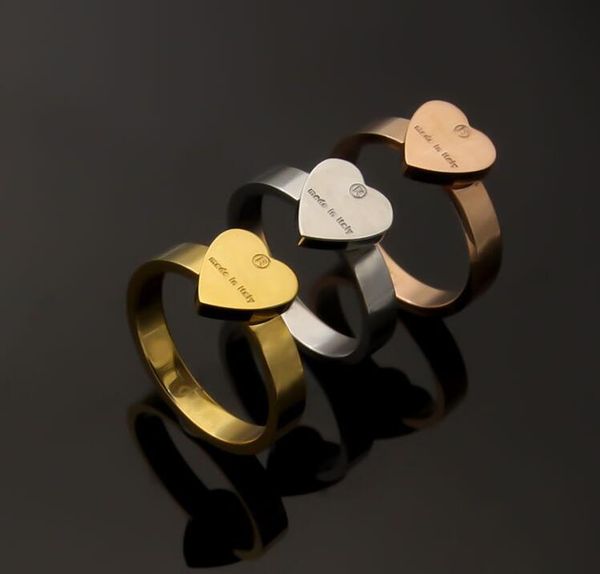 

2022 easy chic wedding jewelry set simple heart love ring necklace earrings gold silver rose stainless steel couple rings fashion 2662