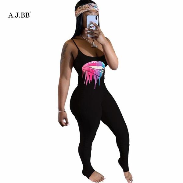 

women's jumpsuits & rompers europe and america solid color cartoon printing one-piece pants fashion slim u-neck sling sleeveless vest, Black;white