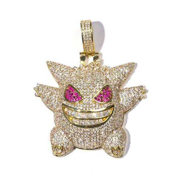 

hip hop jewelry gengar necklace new arrival pendant cubic zircon copper necklace iced out chain mens gift, Golden;silver