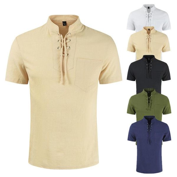 

men's t-shirts 2021 classical mens fashion t shirt cotton linen tee hippie shirts v-neck casual solid color soft, White;black
