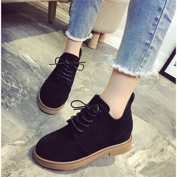 

boots suede retro women flat women's bottom wild single cotton ladies ankle, Black