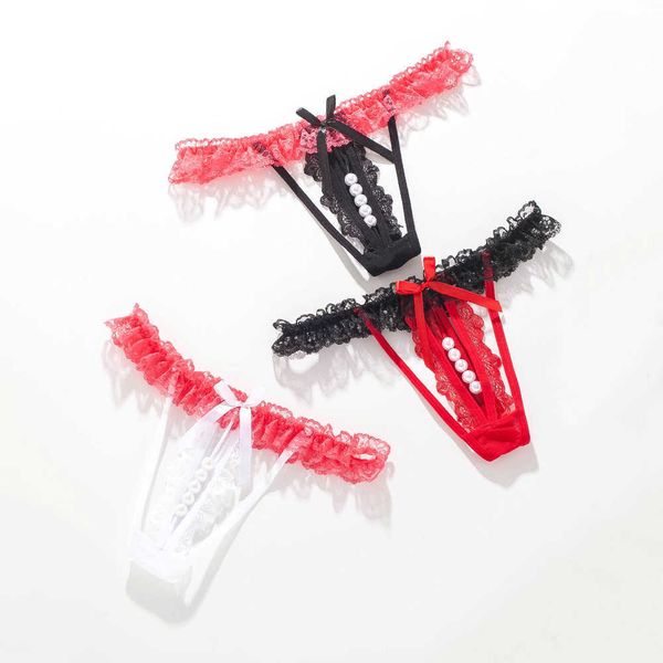 

briefs panties transparent lace thong women's low waist pearl, Black;white