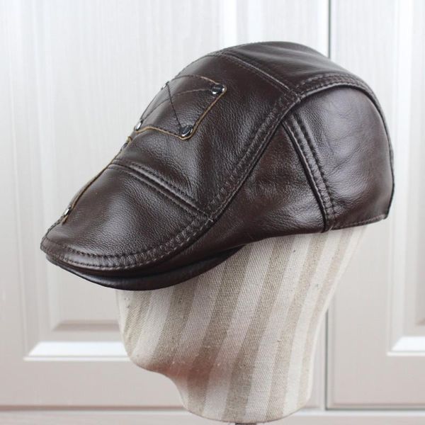 

visors visor cap middle age elderly men leisure thicken hat warm ear protection cowhide autumn winter male casual caps h6963, Blue;gray