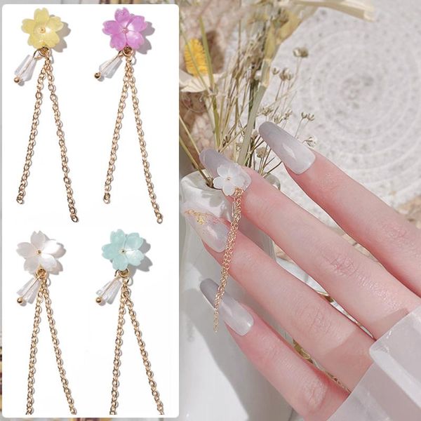 

tassel flower pendant chain nail art decorations metal zircon jewelry elegant charms manicure accessories, Silver;gold
