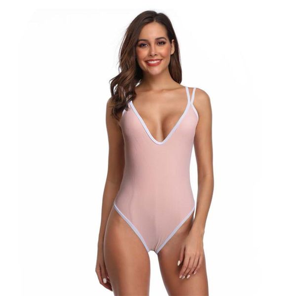 

one-piece suits one piece swimsuit 2021 swimwear women swim suit high waist bikini solid color hemming deep v string simple chest pad t