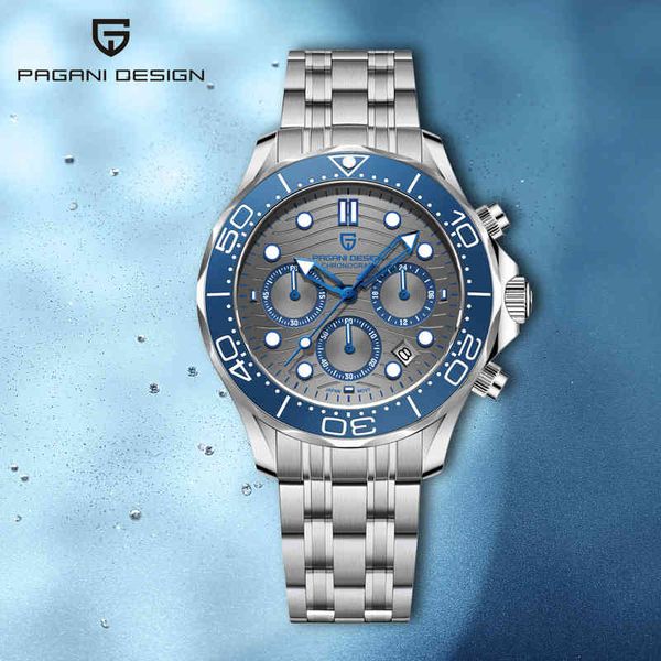 

2021 new pagani design men's quartz watch luxury brand casual fashion men wristwatches chronograph luminous clock orologio uomo, Silver