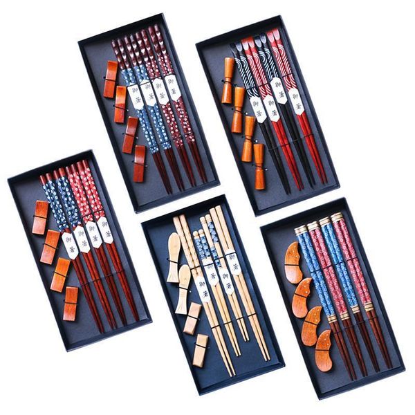 

chopsticks wood sushi set eating utensils chop sticks stand rest cute 4 pairs chinese japanese kitchen accessory
