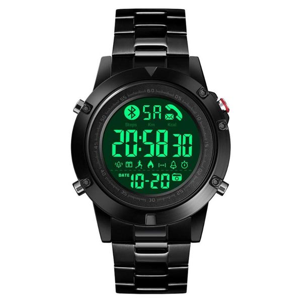 

bluetooth sport watch men electronic luminous stainless steel waterproof calories pedometer men's clocks digital watches wristwatches, Slivery;brown