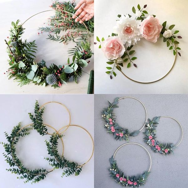 

luanqi 10-30cm wedding decor bride wreath gold iron metal ring handheld garland diy party backdrop craft hoop easter decorative flowers & wr