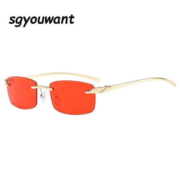 

vintage unique cheetah rimless rectangle sunglasses women candy colors clear lens eyewear brand designer men sun glasses, White;black